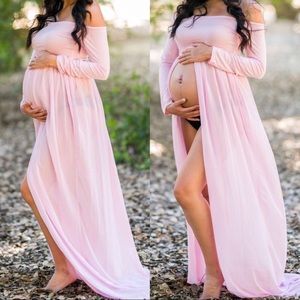 Pink Long Sleeve Maternity Gown